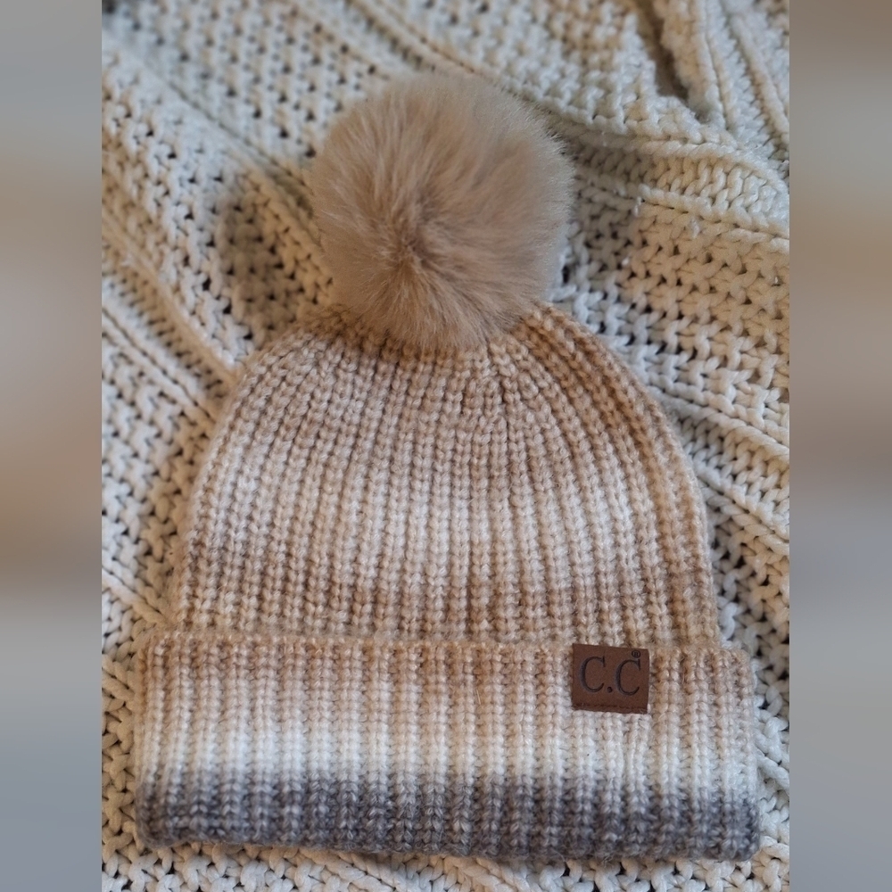 C.C Womens Gradient Knit Beanie with Pom Mix Of Wool!
